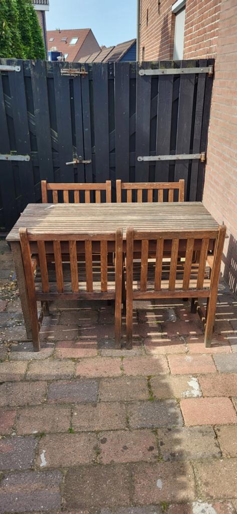 Teakhouten tuinset met 4 stoelen - opknapper, 4 zitplaatsen, Gebruikt, Teakhout, Ophalen of Verzenden