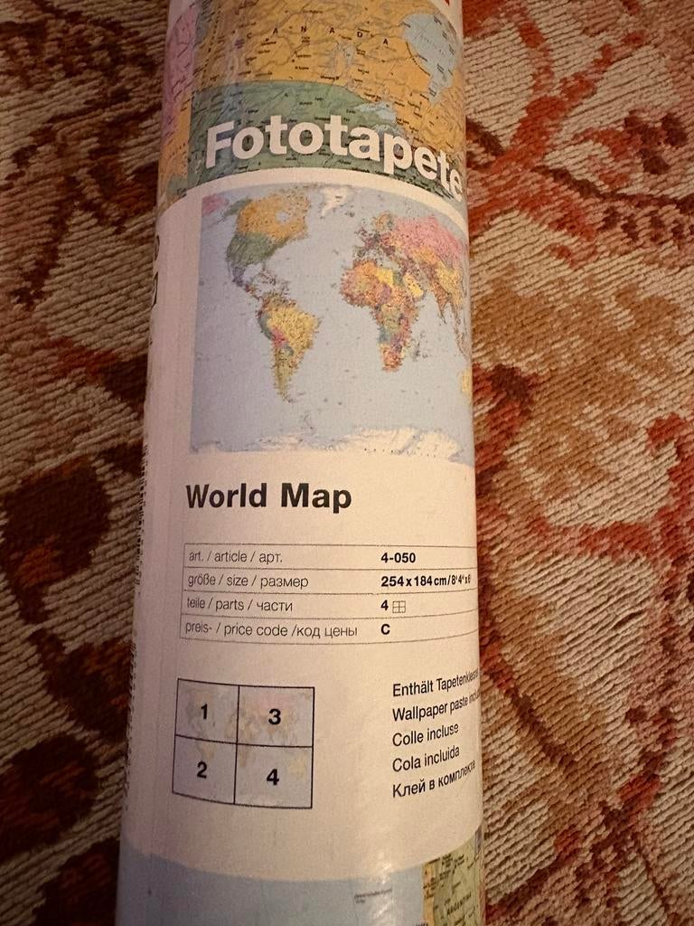 Komar Fotobehang Wereldkaart – 254 x 184 cm, Ophalen of Verzenden, Minder dan 10 m²