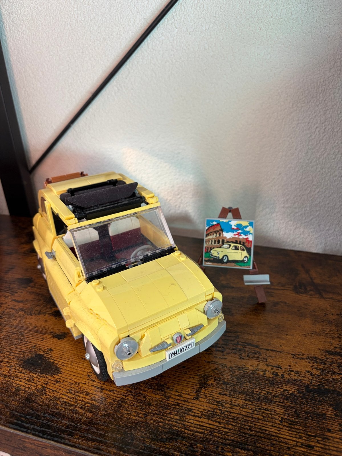Lego Fiat 500 (geel) met schilderij en ezel, Ophalen of Verzenden, Zo goed als nieuw, Overige merken