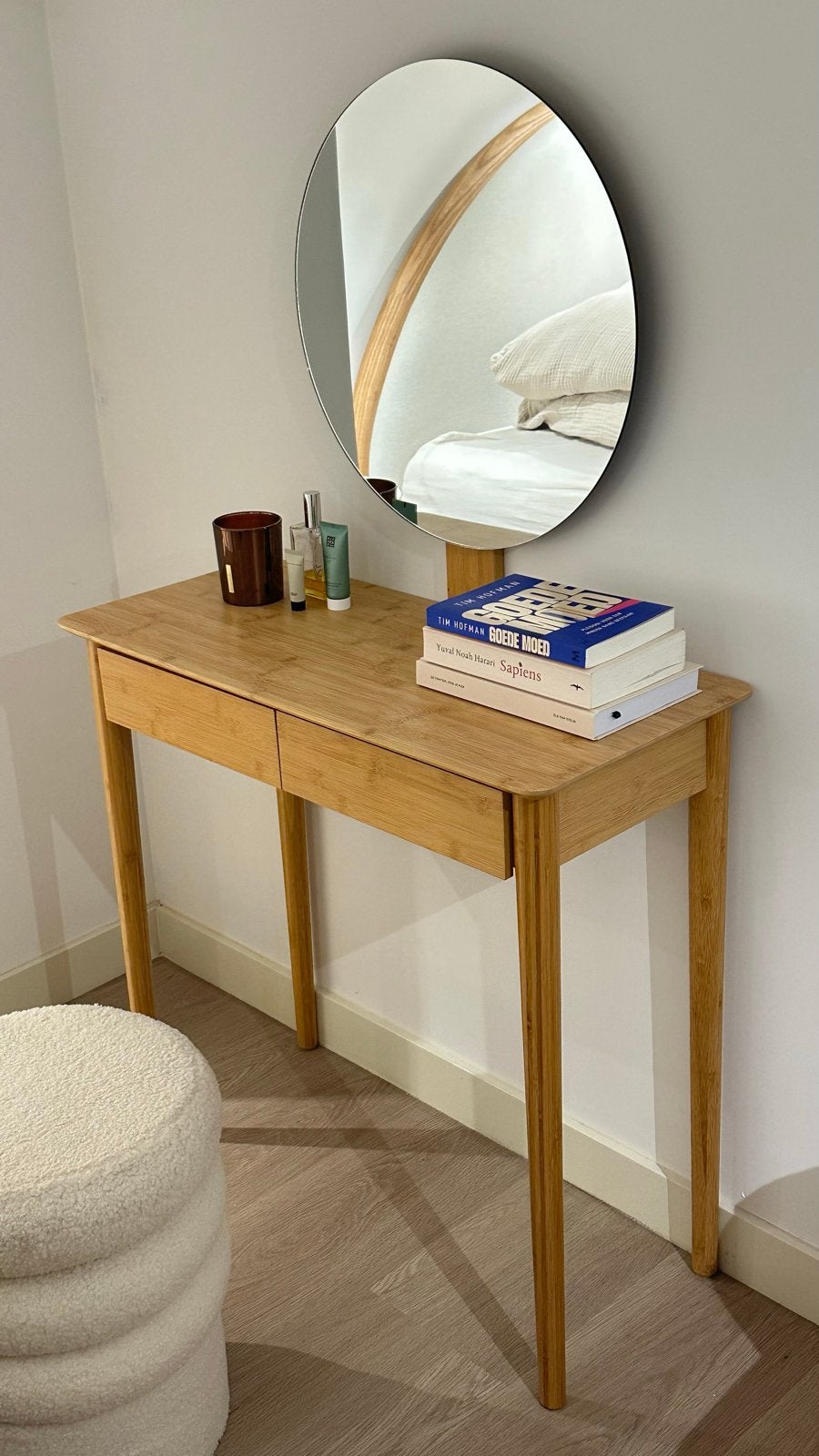 JYSK SAKSILD Kaptafel met spiegel bamboe, Ophalen, Japandi, 100 tot 150 cm, 50 tot 100 cm