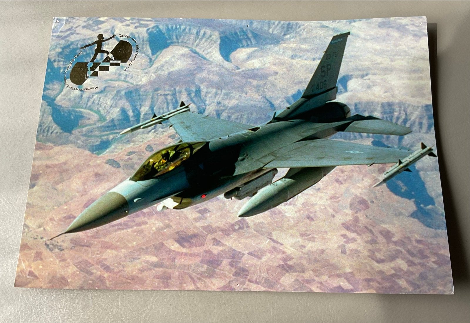 Groot formaat A4 beloningskaart F-16 straaljager, Ophalen of Verzenden, Luchtmacht, Foto of Poster