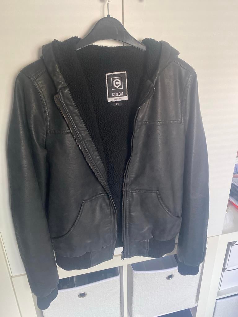 Coolcat Zwart Leren Jasje met Capuchon - Maat XS, Ophalen, Gedragen, Maat 34 (XS) of kleiner, Zwart