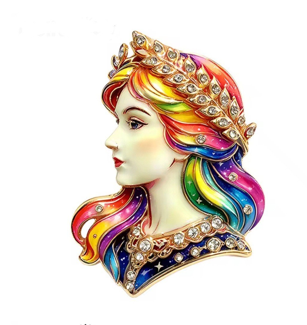 Nieuwe kleurrijke broche met strass - Vrouwenfiguur, Overige materialen, 4 tot 7 cm, Overige kleuren, Nieuw