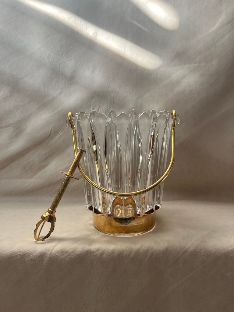 Vintage Kristallen IJsemmer met Gouden Handvat en Tang, Ophalen of Verzenden
