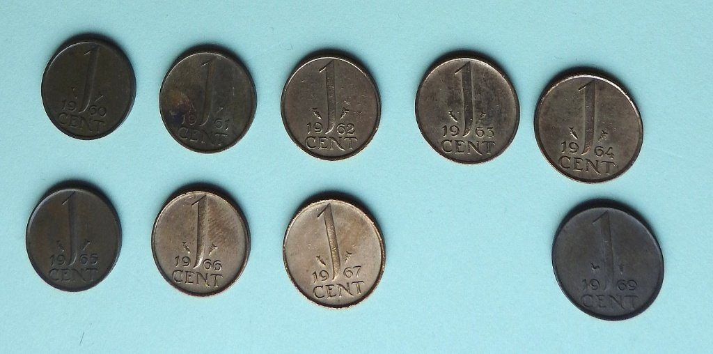 9 Centen jaren 1960 /, Verzenden, Koningin Juliana, 1 cent, Setje