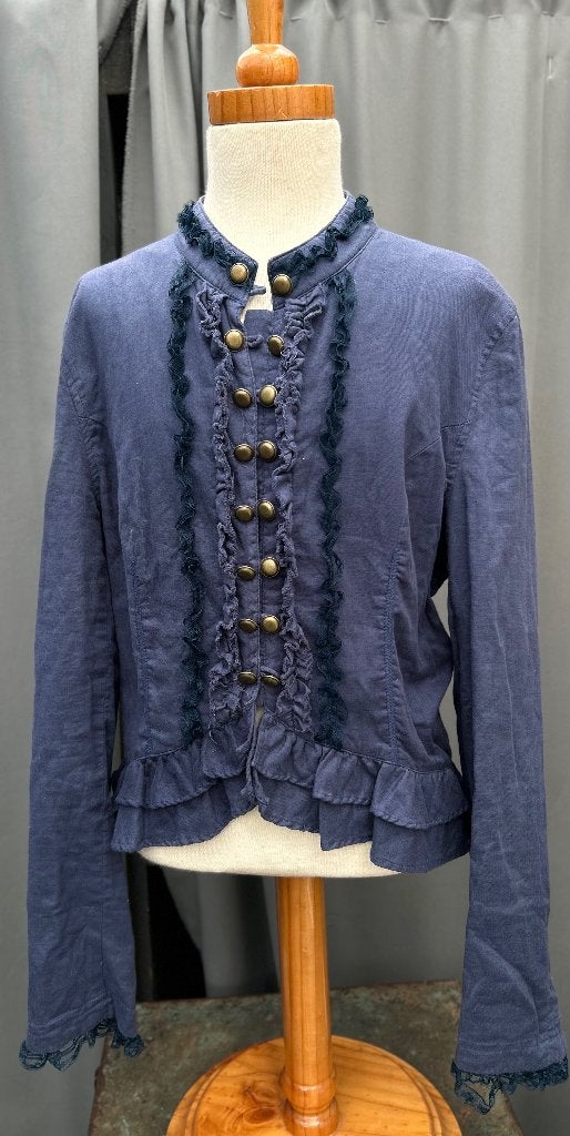 Vintage Blauw Jasje, victoriaanse look, knopen, ruches, Blauw, Ophalen of Verzenden, X, Gedragen