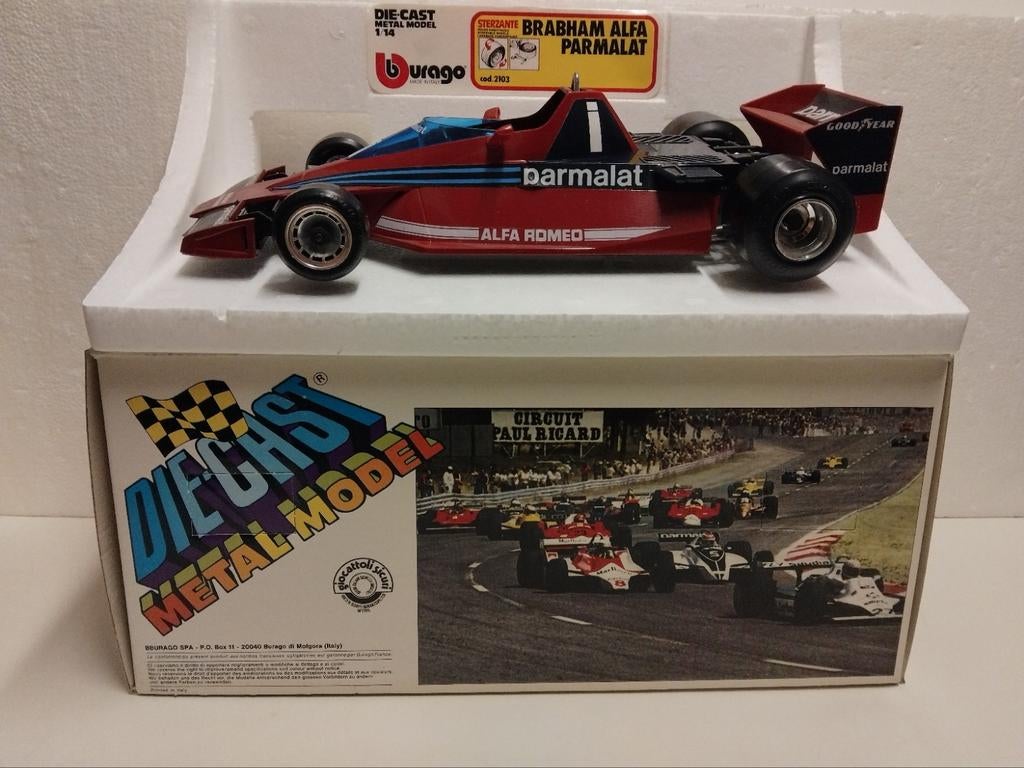Alfa Romeo Brabham  formule 1 Parmalat red Bburago 1:14 KRD, Ophalen of Verzenden, Zo goed als nieuw, 1:9 t/m 1:12, Auto