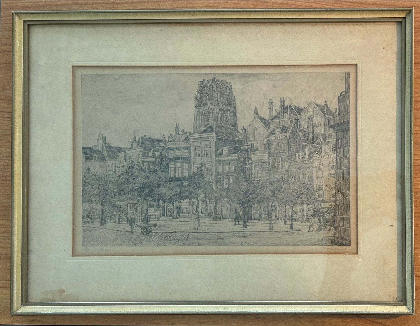 Ets Stadsgezicht Rotterdam - Haverkamp, Antiek en Kunst, Kunst | Etsen en Gravures, Ingelijst, 30 cm, Ets, Stadsgezicht