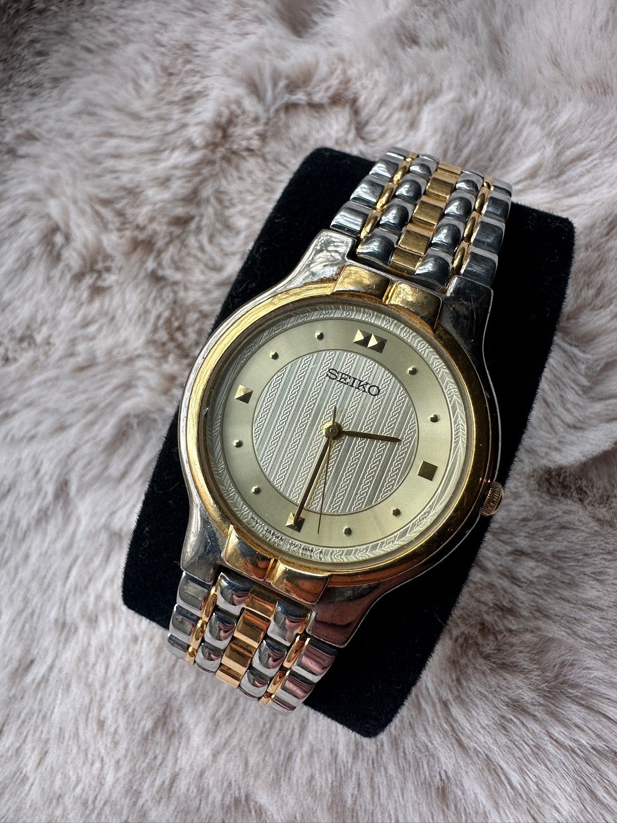 1995 Seiko Two-Tone Textured Chevron Dial Quartz Vintage, Verzenden, Staal, Seiko, 1960 of later