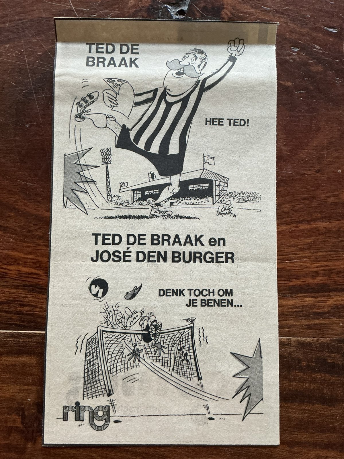 Voetbal karikatuur Dik Bruynesteyn T de Braak J den Burger, Verzenden, Knipsel(s)