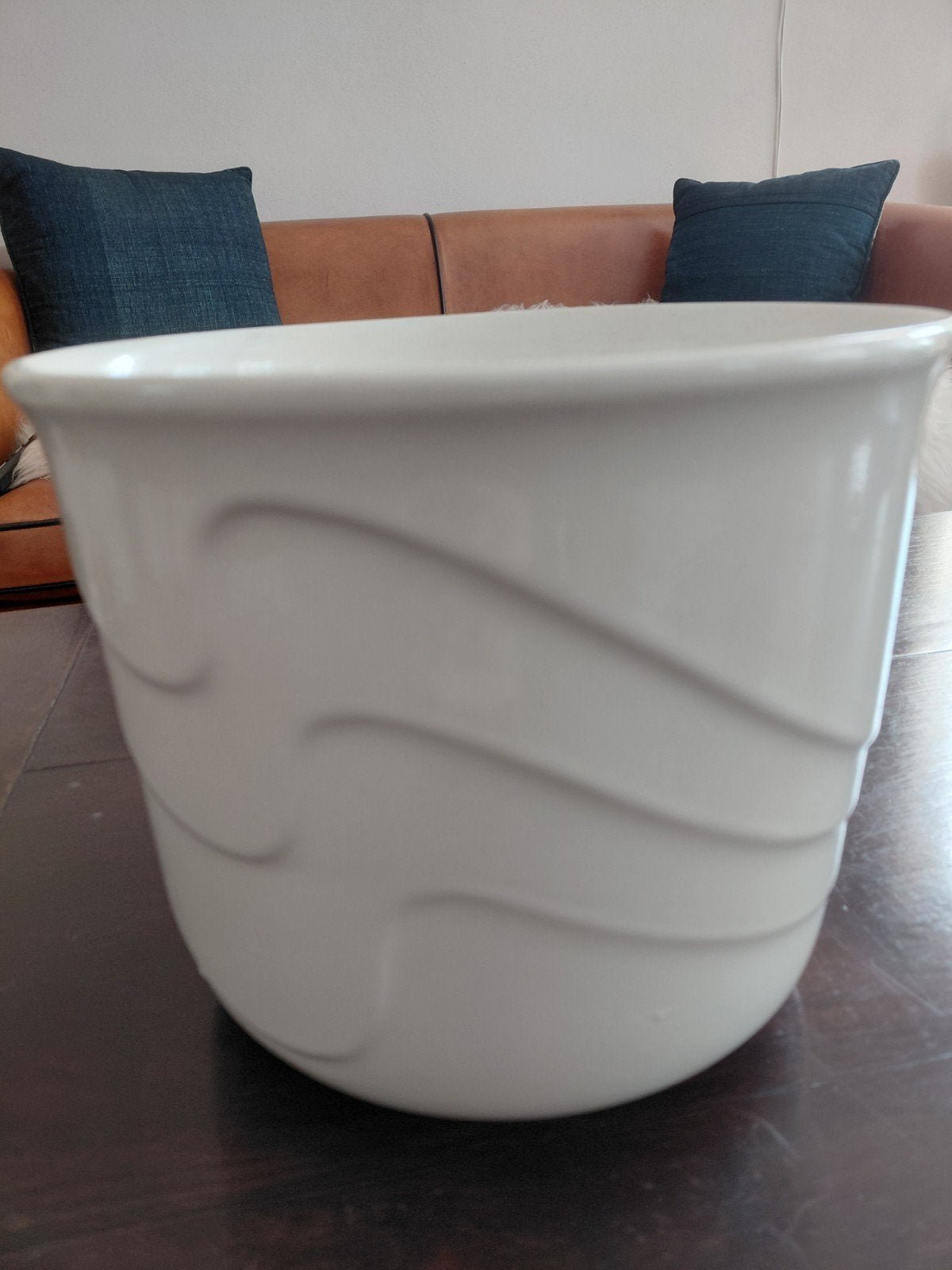 Vintage West Germany bloempot - keramiek golvend patroon, Ophalen of Verzenden, Gebruikt, Wit