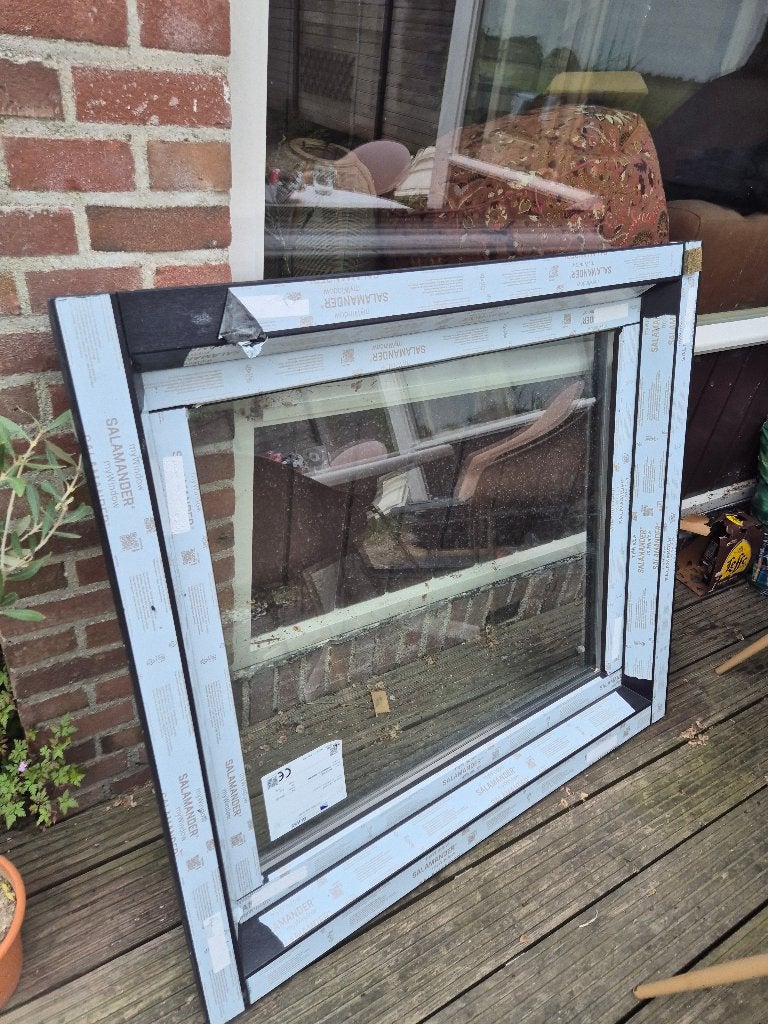 Kunststof raam/kozijn met dubbel glas – Salamander/myWindow, Ophalen, Gevelraam of Ruit, 160 cm of meer, Zo goed als nieuw