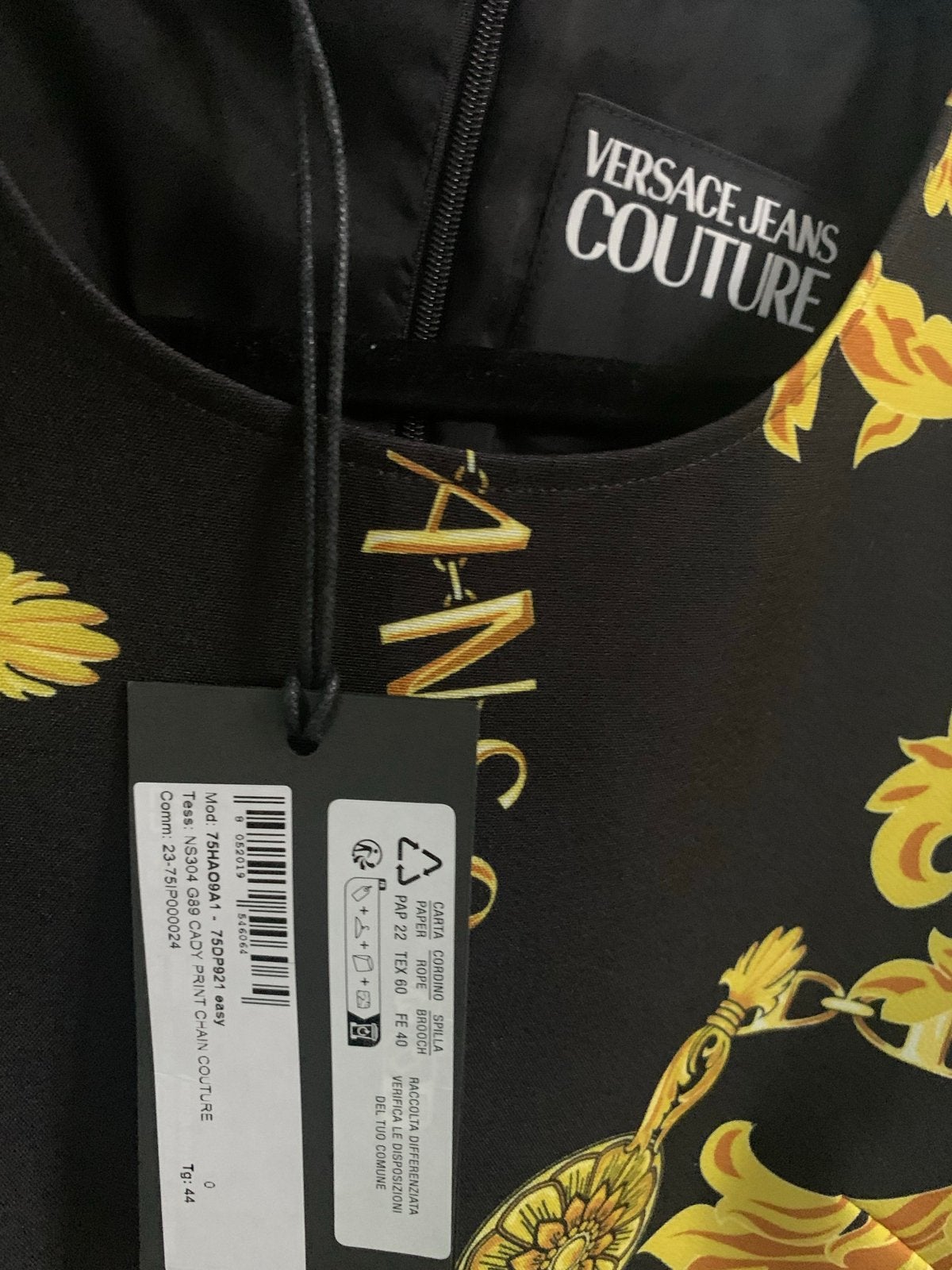 Versace Jeans Couture Jurk Zwart Goud Maat 44 Nieuw, Kleding | Dames, Jurken, Ophalen of Verzenden, Nieuw, Maat 42/44 (L), Zwart