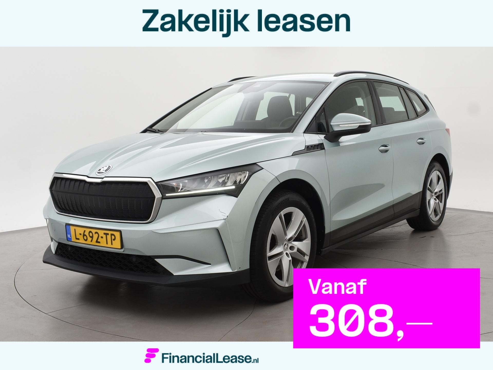 Skoda Enyaq iV 60 + SFEERVERLICHTING | APPLE CARPLAY | ANDRO, Automaat, Achterwielaandrijving, Gebruikt, Leder en Stof