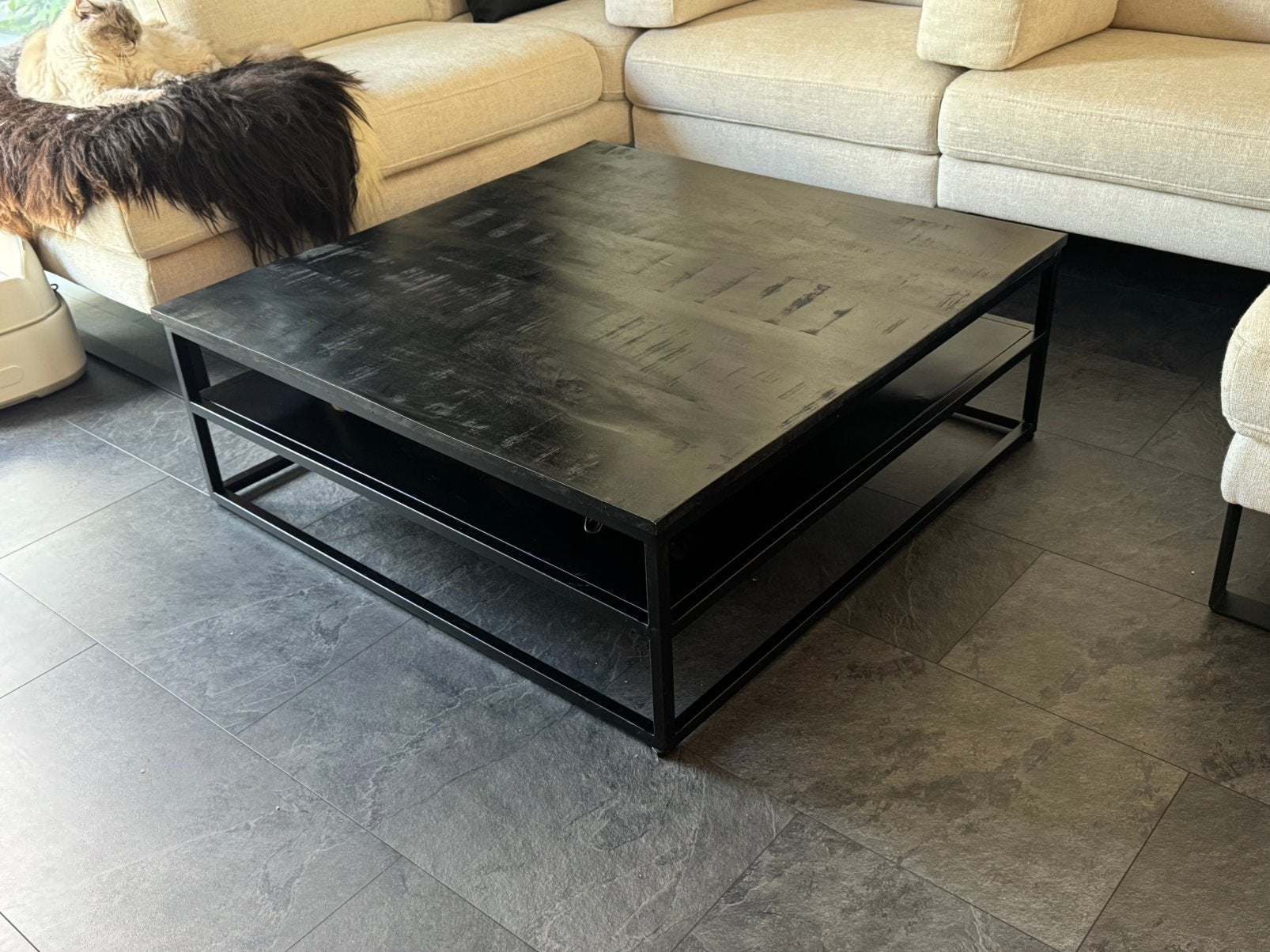 Salontafel mango hout met staal, Huis en Inrichting, Tafels | Salontafels, Ophalen, 100 tot 150 cm, 50 tot 100 cm, Zo goed als nieuw