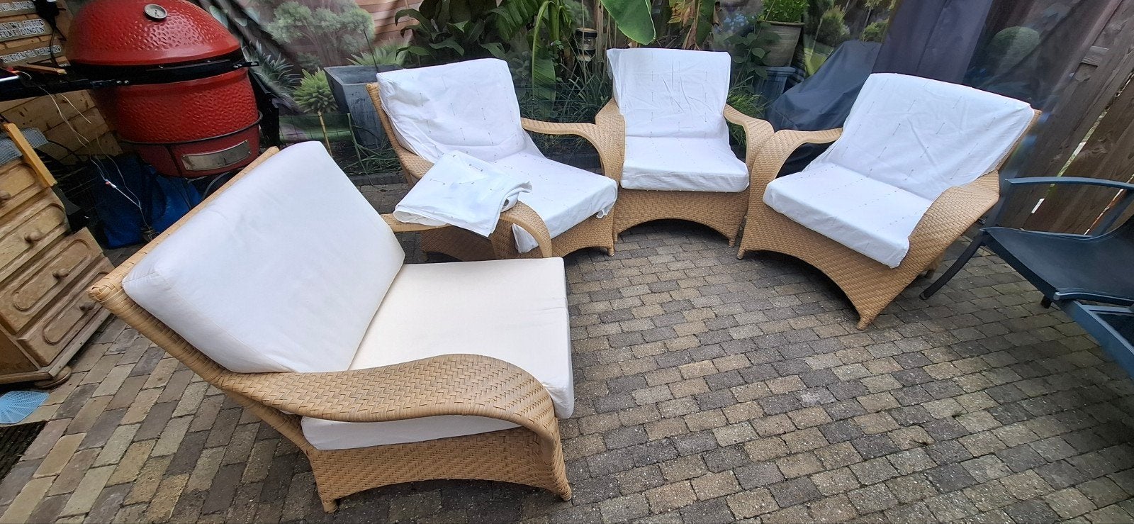 4x tuinstoelen met kussens, loungeset, Ophalen, Gebruikt, Aluminium, Stapelbaar