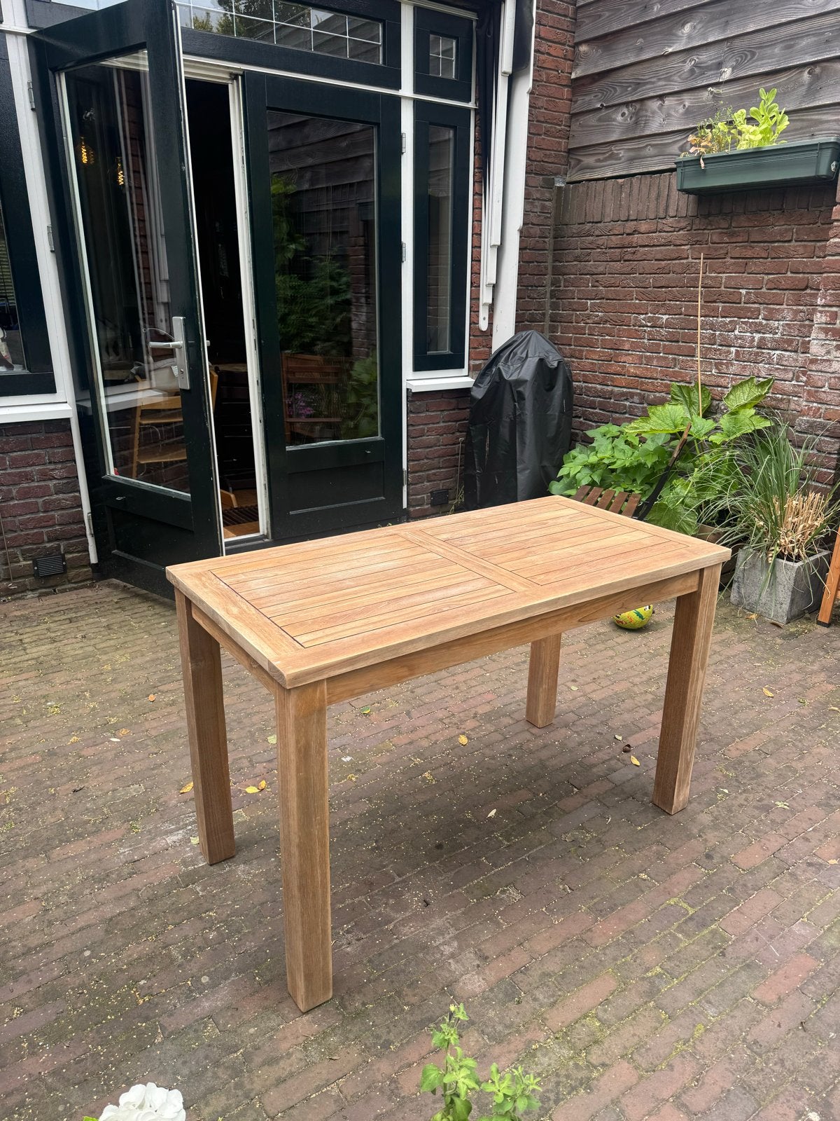 Massief Teak Tafel 120x60cm - Compact & Ruim, Ophalen, Gebruikt, Rechthoekig, Teakhout