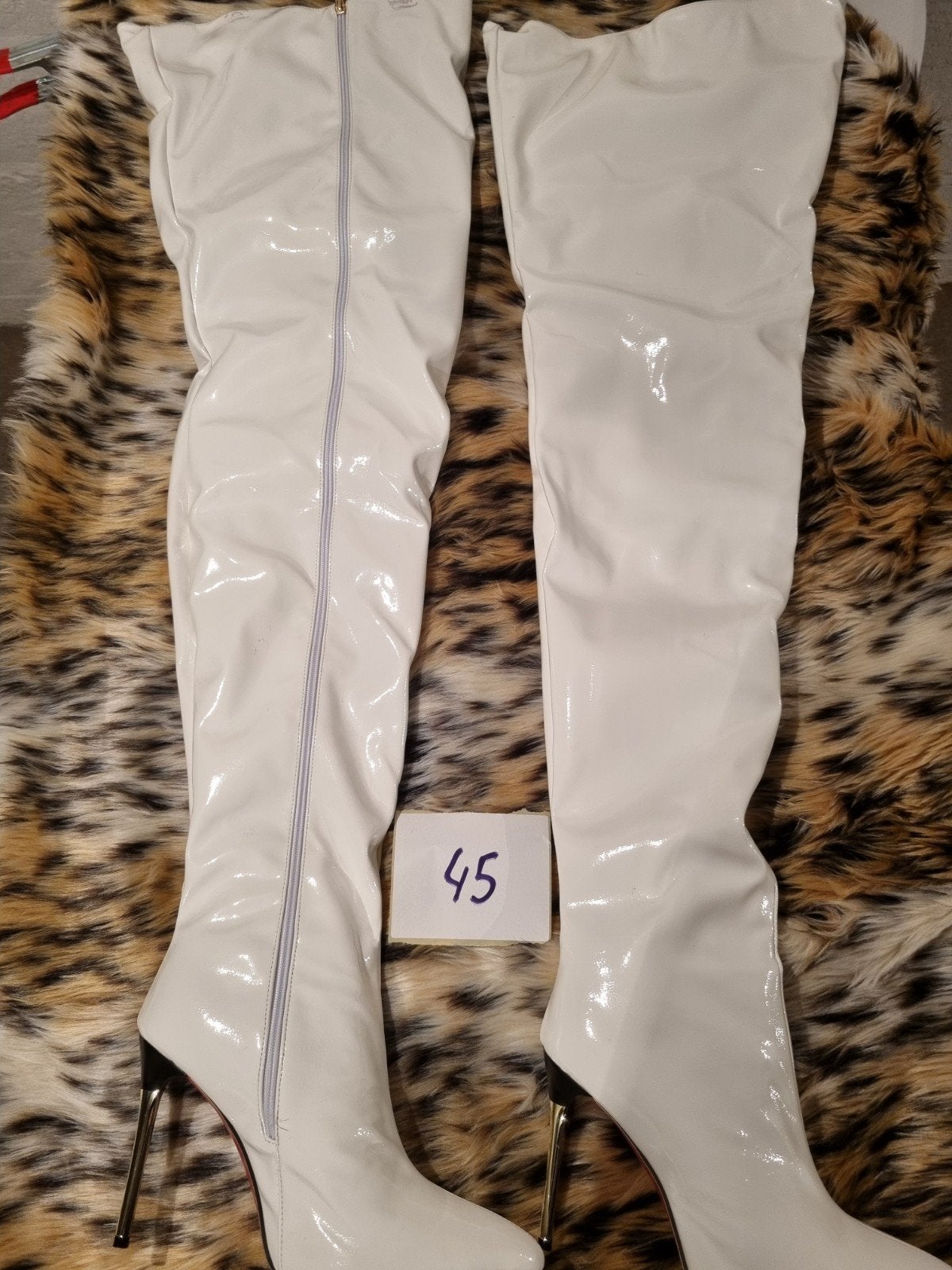 Witte Overknee Laarzen met Hoge Hak Maat 45, Verzenden