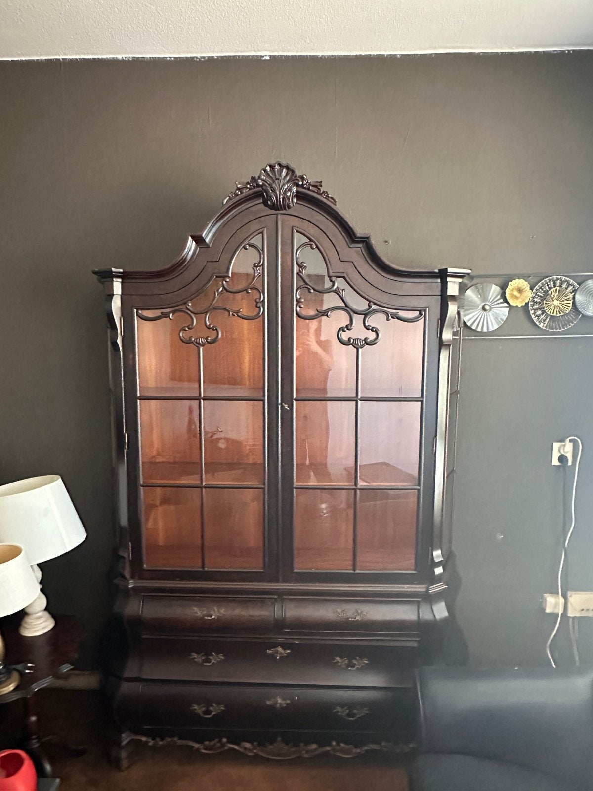 Antieke mahoniehouten dressoir met vitrinekast, Antiek en Kunst, Ophalen