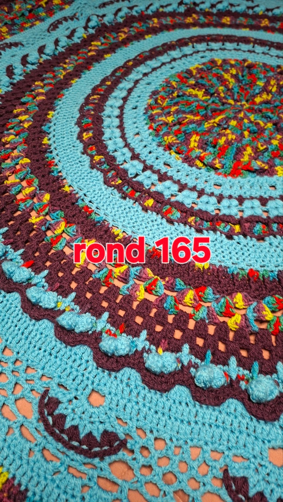 Handgemaakt gehaakt rond kleed - 165 cm, Blauw, 150 tot 200 cm, Rond, Nieuw
