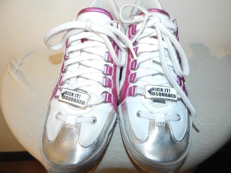 Dsquared2 leren sneakers wit kleuren accenten glans 37.5, Kleding | Dames, Verzenden, Wit, Sneakers of Gympen, Dsquared2
