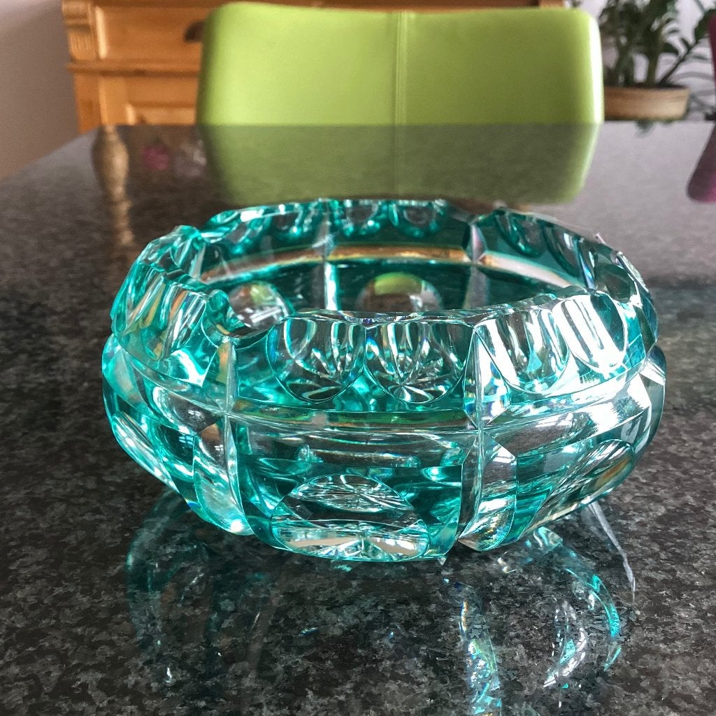 Kristal, asbak, bakje, blauwgroen, Val St. Lambert, vintage, Ophalen