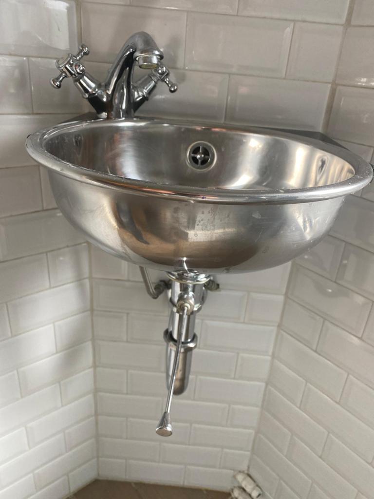 Fonteintje met zwart marmer 36 bij 39 diameter bak 33, Ophalen, Gebruikt, Wastafel