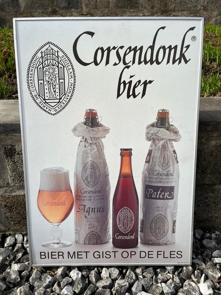 Vintage Corsendonk bier reclamebord in metalen lijst, Ophalen of Verzenden, Zo goed als nieuw, Reclamebord, Plaat of Schild, Overige merken
