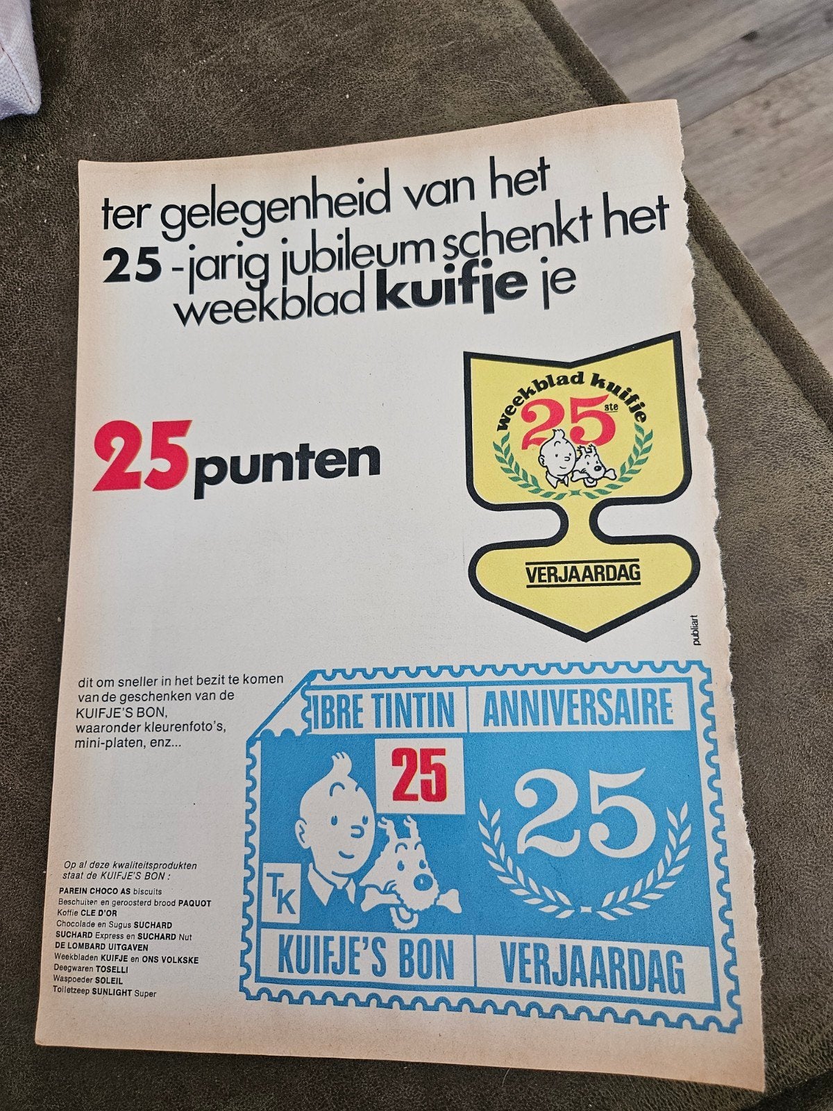 Kuifje Weekblad 25-jarig Jubileum Bonnenvel, Verzamelen, Ophalen of Verzenden, 1960 tot 1980, Nederland, Knipsel(s)