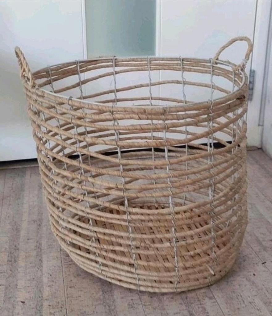 Naturel rieten mand - wasmand met handvatten 40 x Ø 40 cm, Ophalen of Verzenden, Rond, Riet