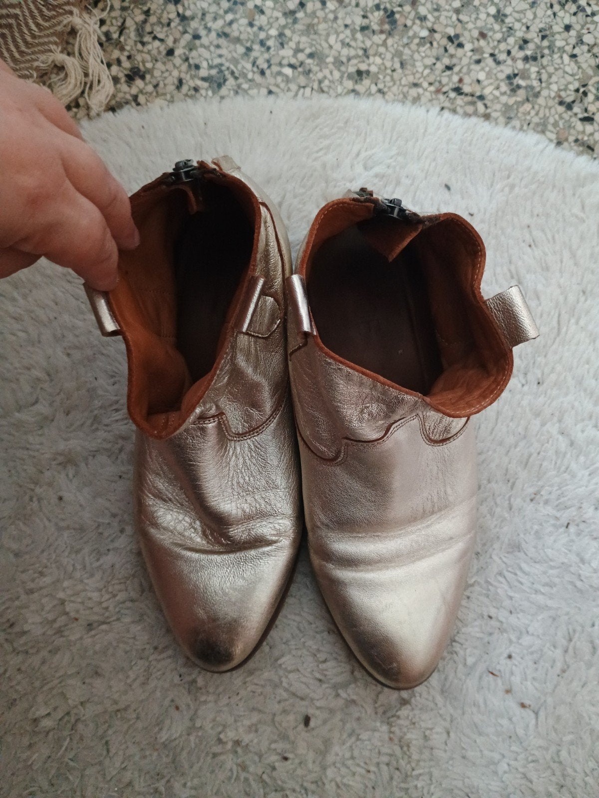Gouden leren enkellaarsjes - Maat 42, Kleding | Dames, Schoenen, Mace, Lage of Enkellaarzen, Ophalen of Verzenden, Gedragen
