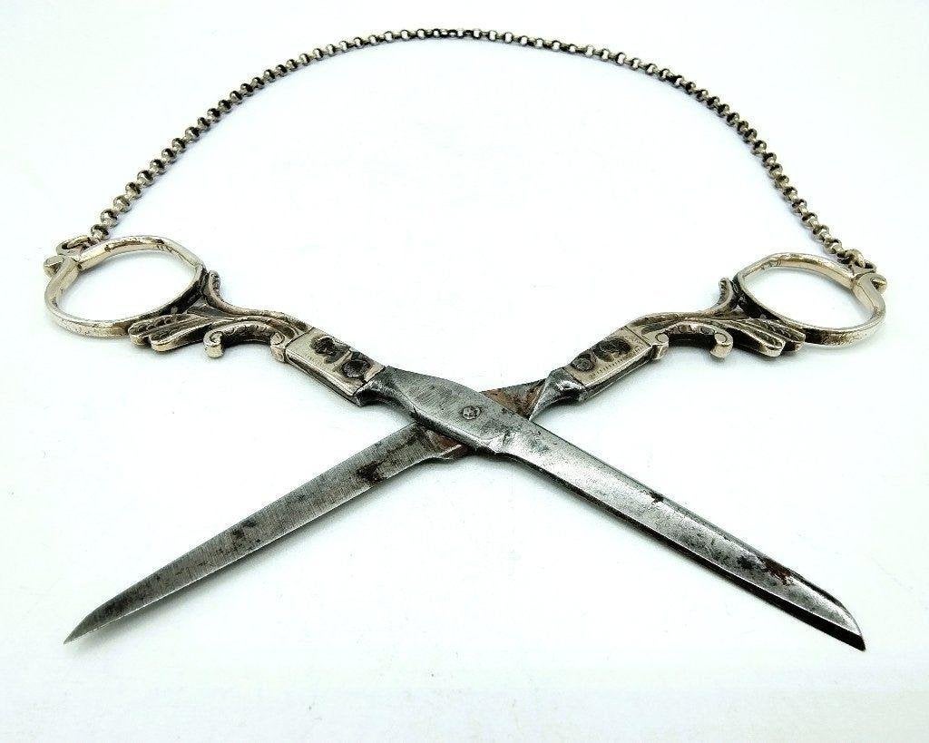 18e eeuws schaar met zilveren handvat en jasseron ketting, Verzenden, Zilver