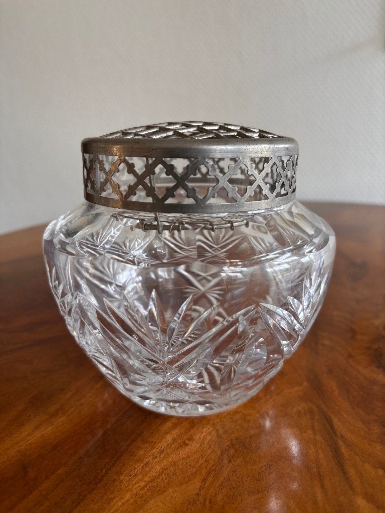 Antieke pique fleur / rosebowl / bloemensteker van kristal., Antiek en Kunst, Ophalen of Verzenden