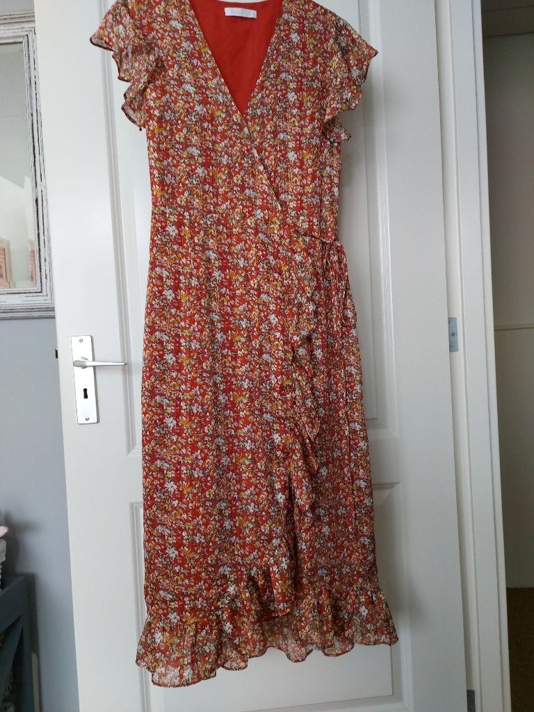 Freebird  oranje bloem wikkeljurk  mt s, Kleding | Dames, Jurken, Maat 38/40 (M), Nieuw, Oranje, Ophalen of Verzenden