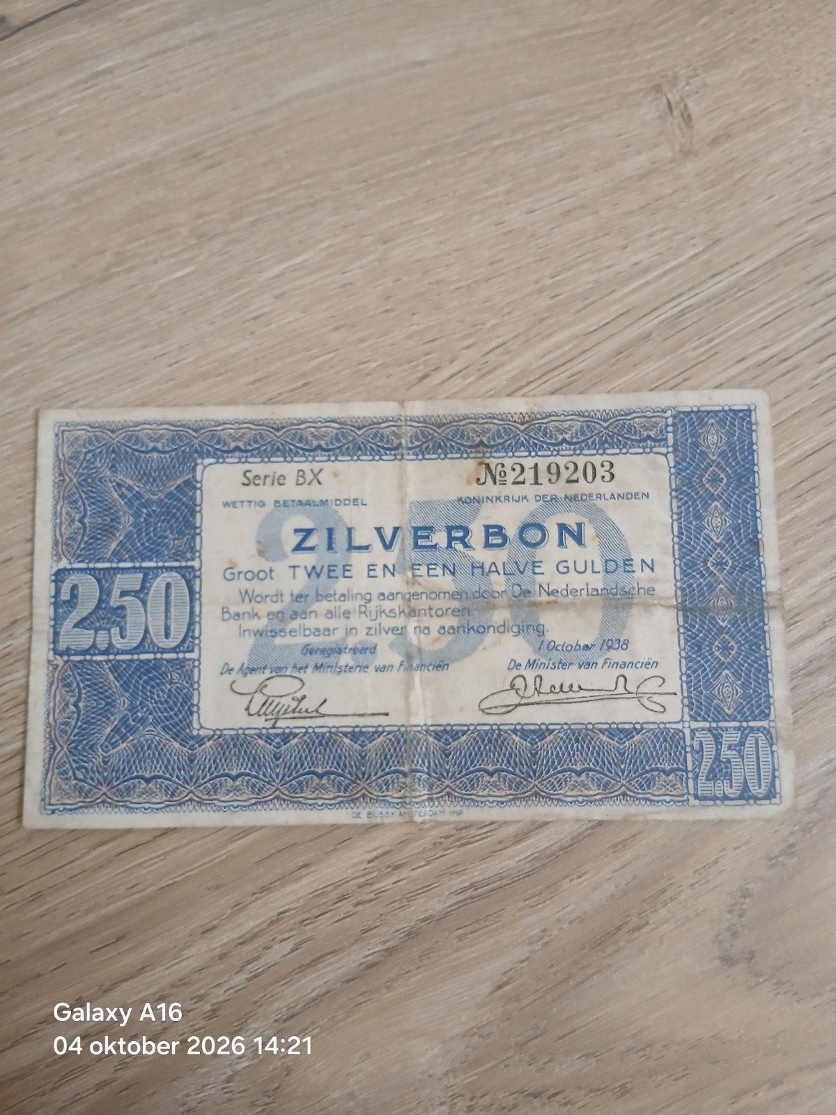 Zilverbon 2,50 gulden 1938 - Serie BX, Ophalen of Verzenden, 2½ gulden, Los biljet