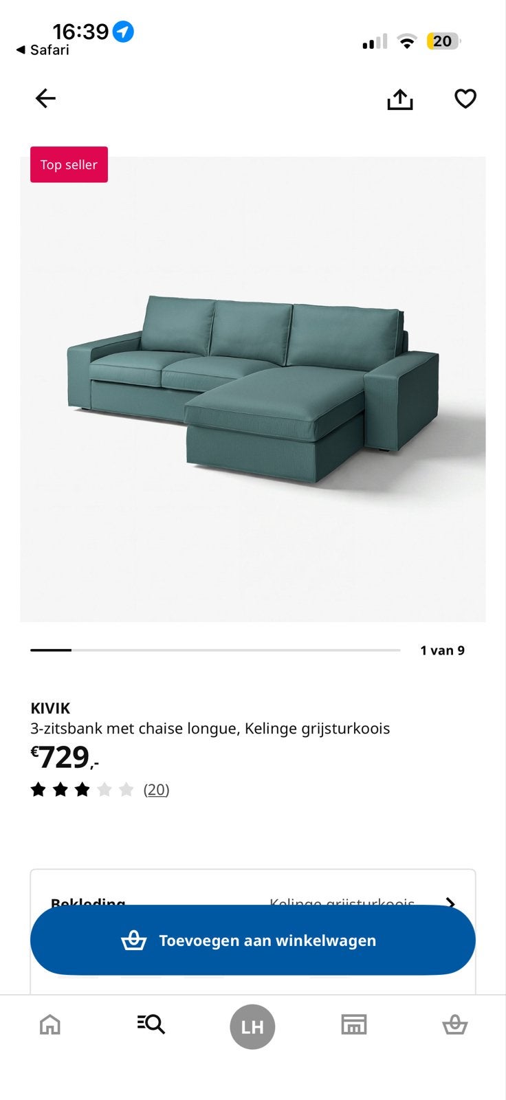Ikea Kivik hoekbank met voetenbankje en opbergruimte, Ophalen, Gebruikt, 125 cm of meer, Stof