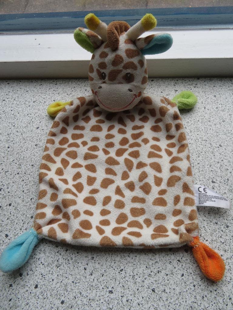 Knuffeldoek giraffe giraf merk Nicotoy blauw en groen oor, Giraf, Ophalen of Verzenden, Zo goed als nieuw, Wasbaar
