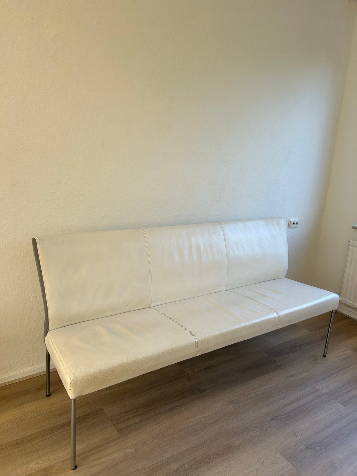 Leren bankje / eetbank (beige) inclusief pot leerverf, Ophalen, Gebruikt, Minder dan 75 cm, 150 tot 200 cm