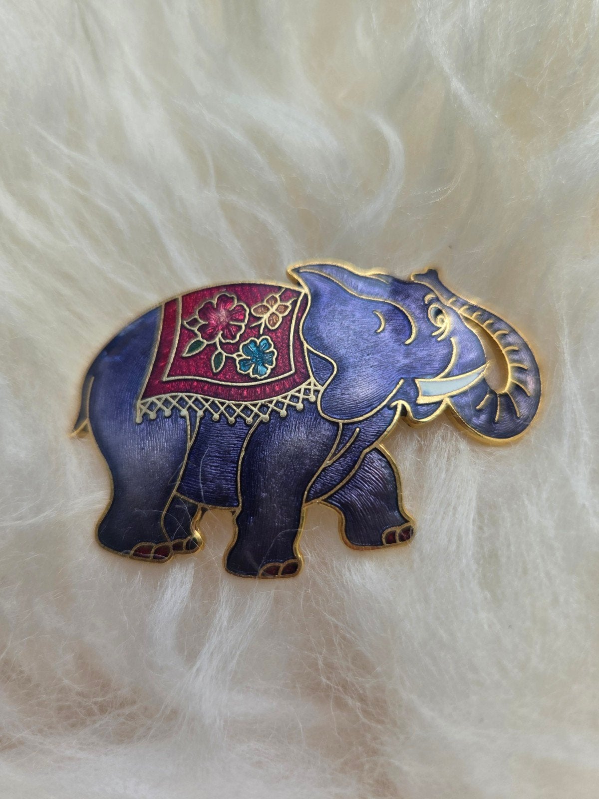 Vintage paarse olifant broche, Overige materialen, 4 tot 7 cm, Gebruikt, Paars