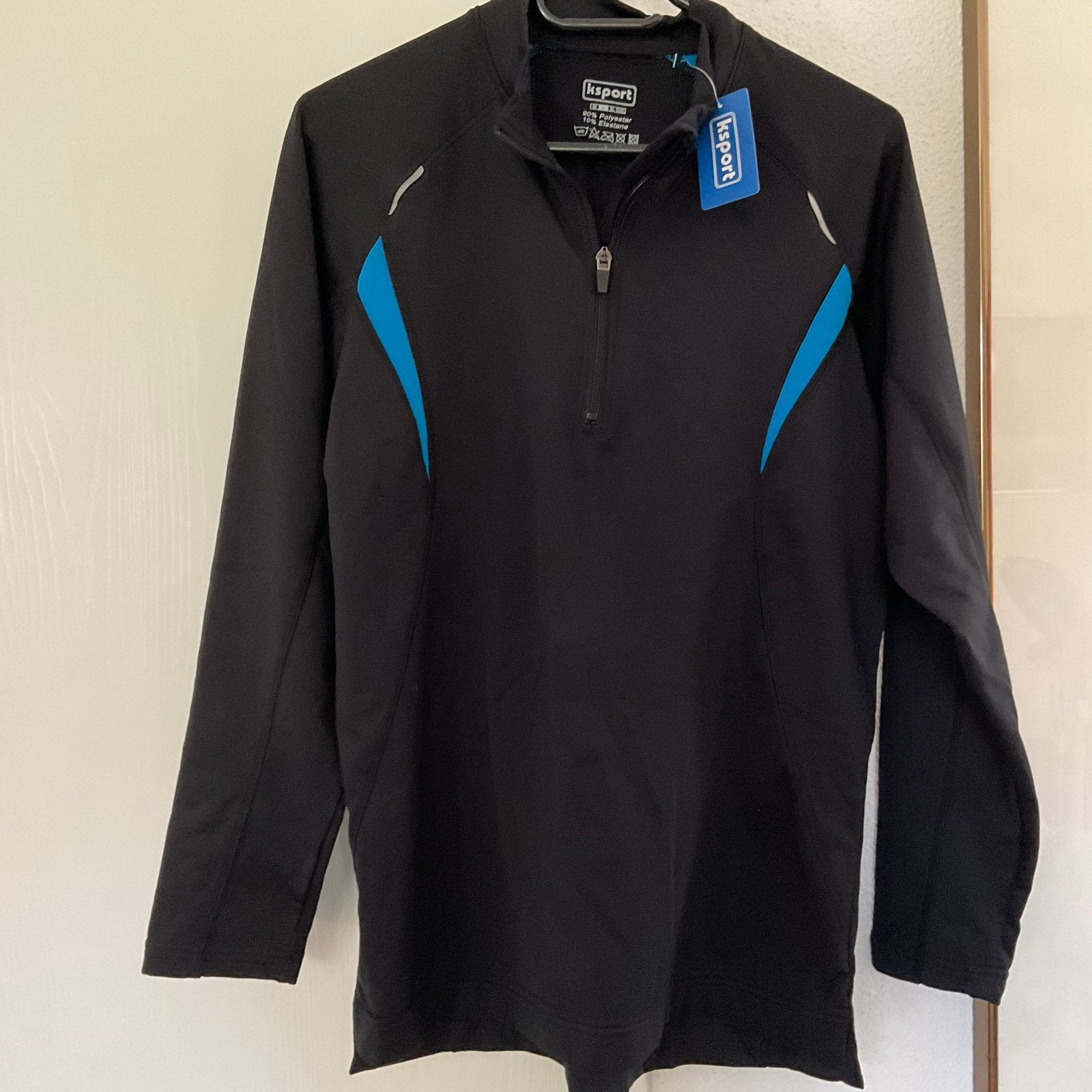 Ksport sportshirt lange mouwen - Zwart/Blauw, maat L, Maat 52/54 (L), Fitness, Zwart, Nieuw
