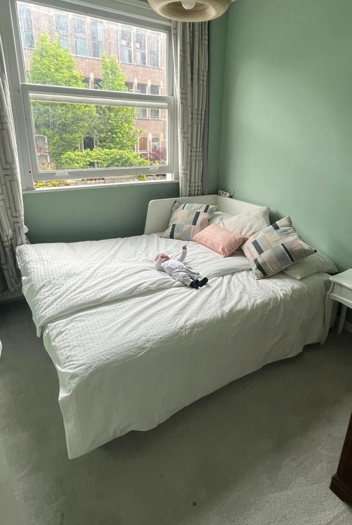 Uitschuifbed/trundle bed (Ikea flekke daybed model), Ophalen, Tweepersoons, Wit, Hout