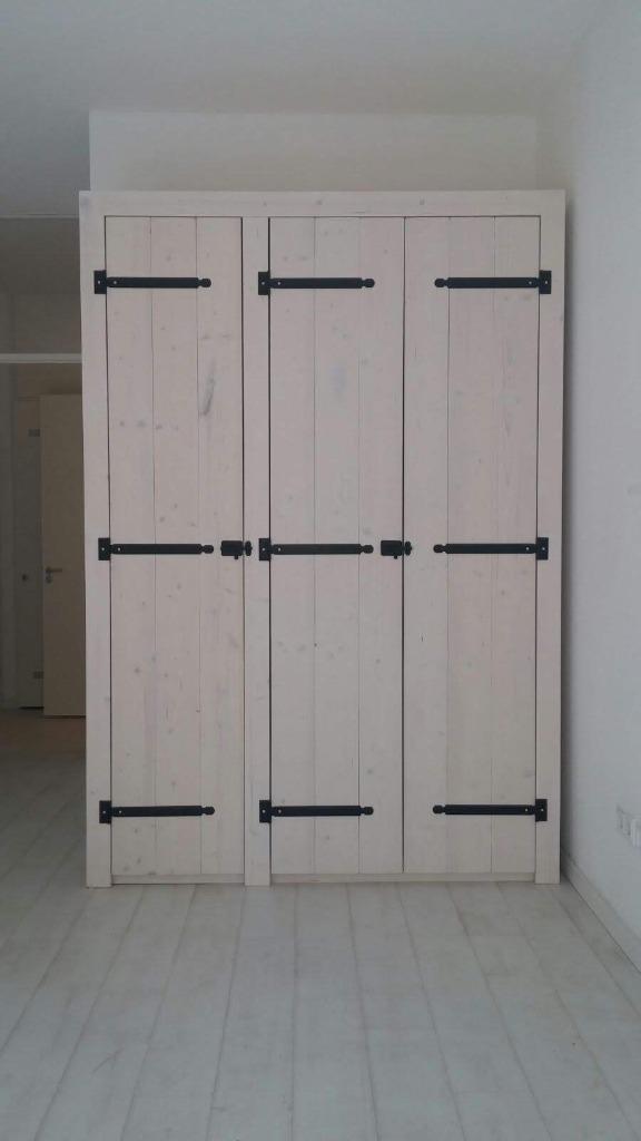 Steigerhouten kledingkasten White wash, Ophalen, Nieuw, 50 tot 75 cm, 200 cm of meer