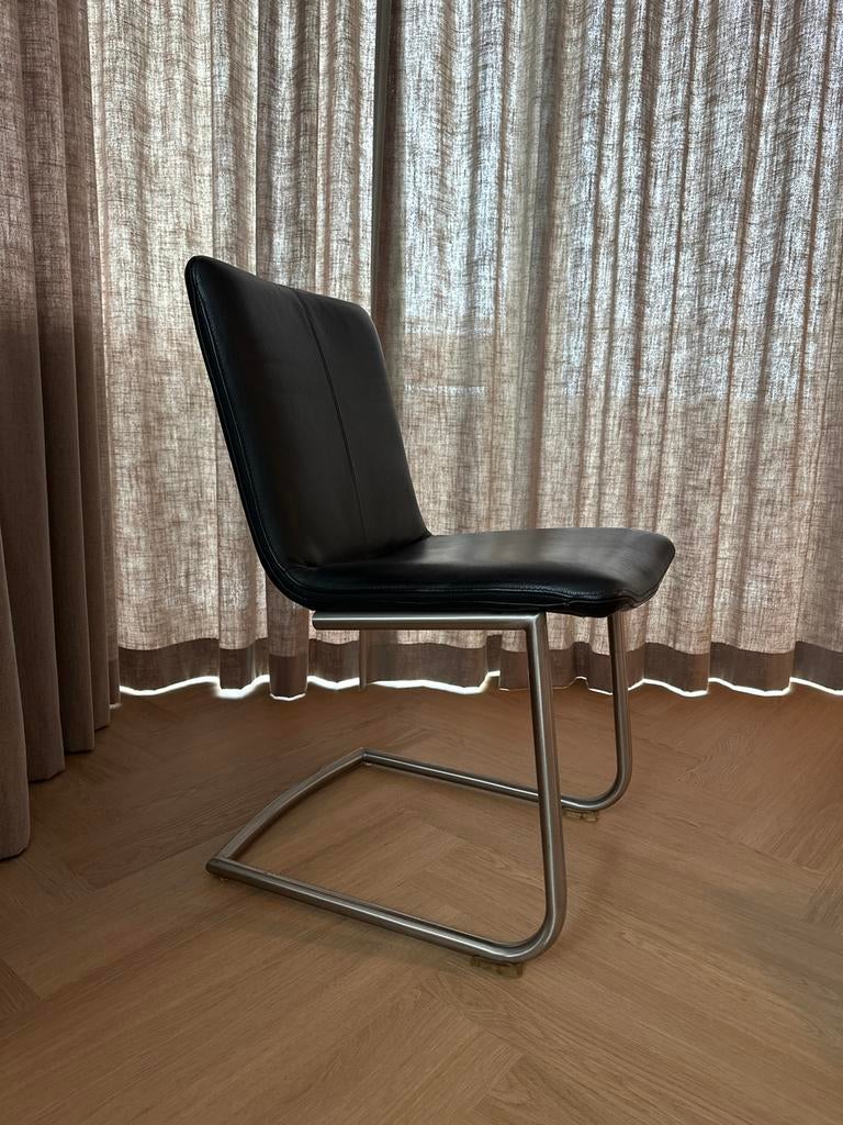 Vintage leren stoel met metalen buisframe, Ophalen, Zwart, Zo goed als nieuw, Eén