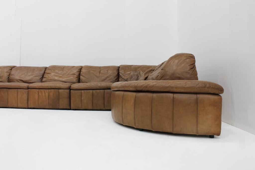 Vintage bruin leren modulaire Sofa Laauser  XL, Ophalen, Hoekbank, 300 cm of meer, Leer