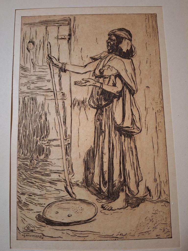 Oriëntaalse ets 1893 van H.J. Haverman, Antiek en Kunst, Kunst | Etsen en Gravures, Ophalen of Verzenden