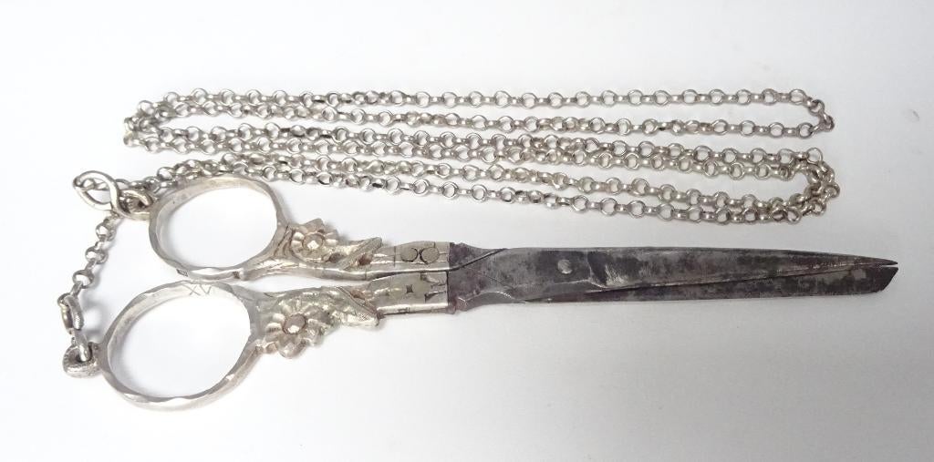 Schaar, zilveren ketting, Hollands antiek zilver., Ophalen of Verzenden, Zilver