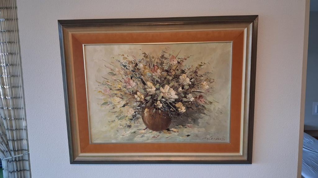 Bloemen in vaas olieverfschilderij G.J. Ernens, Antiek en Kunst, Ophalen