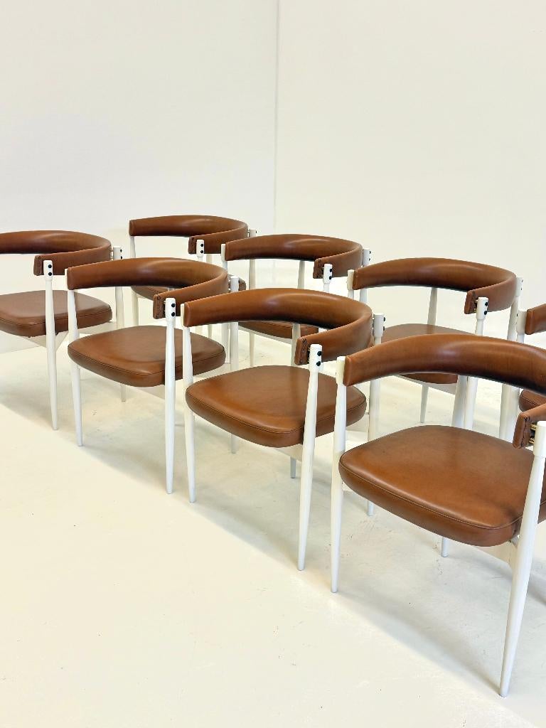 Vintage eettafel stoelen van Flam Sansoni congac leer, Ophalen, Gebruikt, -, -