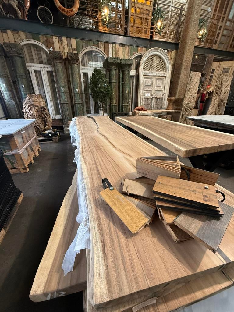 Boomstamtafels eettafels eiken diverse soorten en maten!!, Ophalen of Verzenden, Vijf personen of meer, Rechthoekig, Nieuw