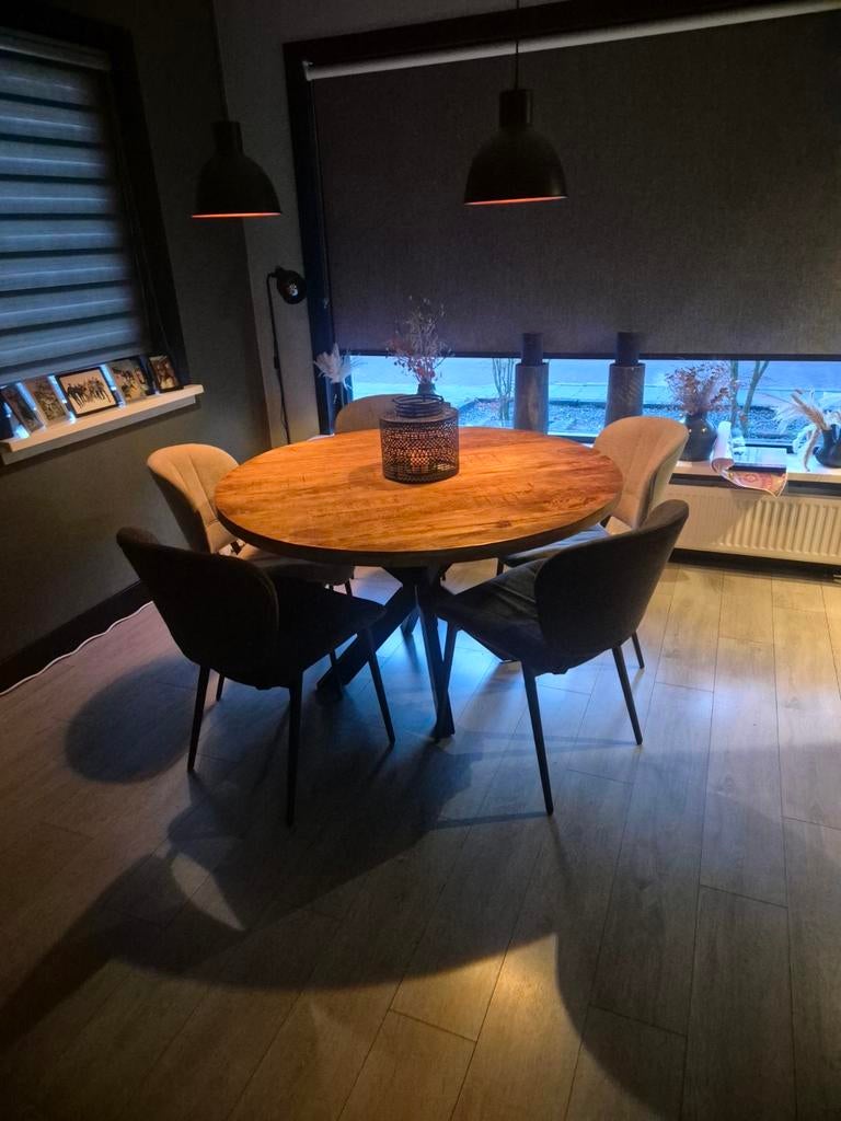 Mango Eettafel 130 cm - Goede Staat, Huis en Inrichting, Tafels | Eettafels, Gebruikt, Rond, Vijf personen of meer, Industrieel